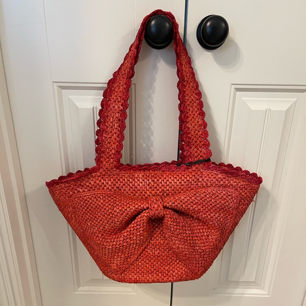 Kate Spade Red Textured Tote with Bow Detail